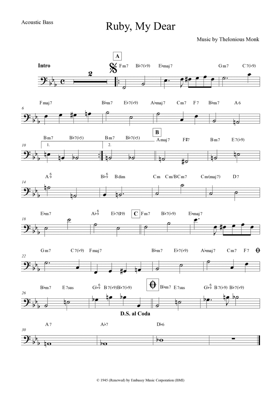 Ruby, My Dear Double Bass scores gallery preview page 1