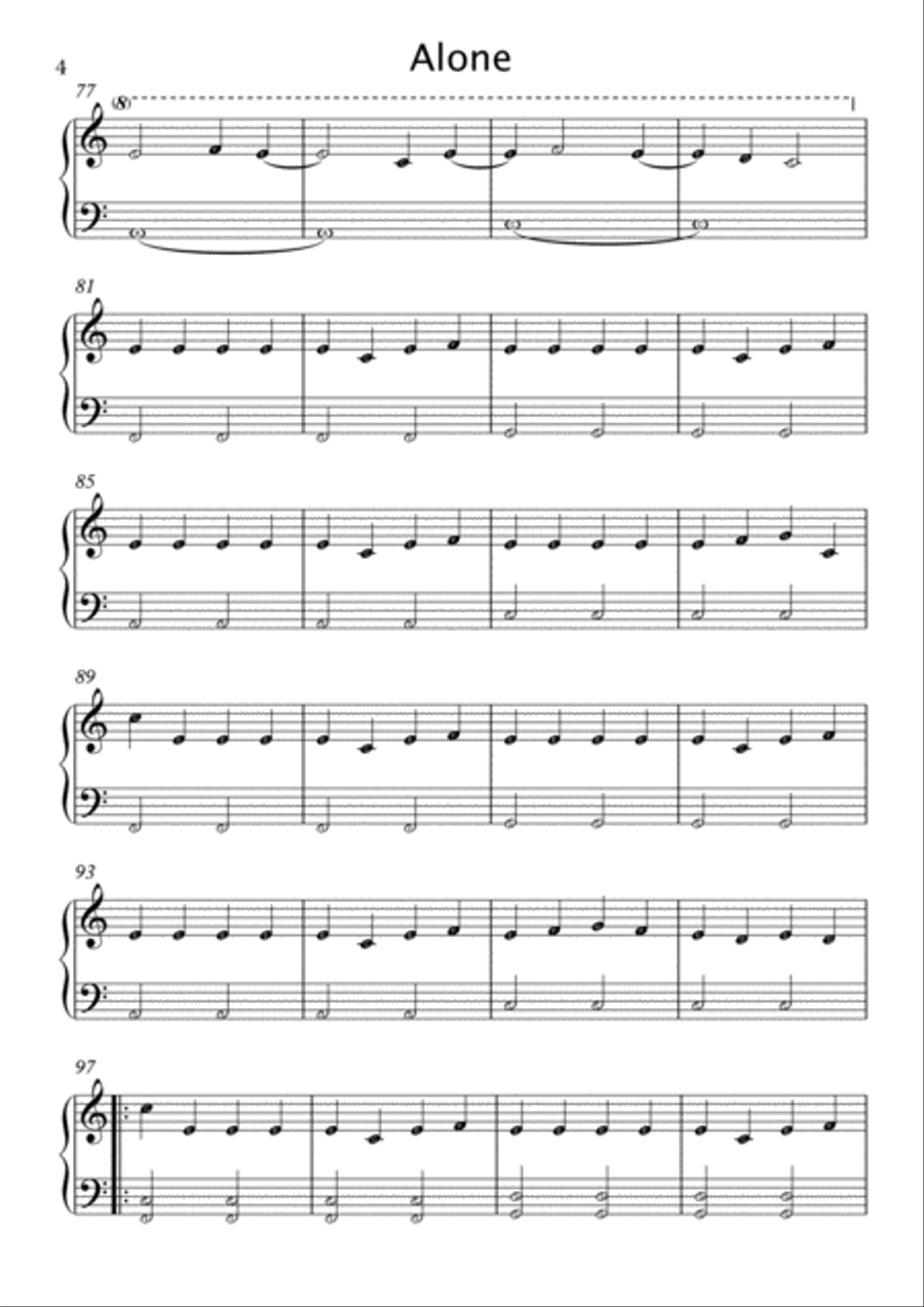 Alone Easy Piano scores gallery preview page 4