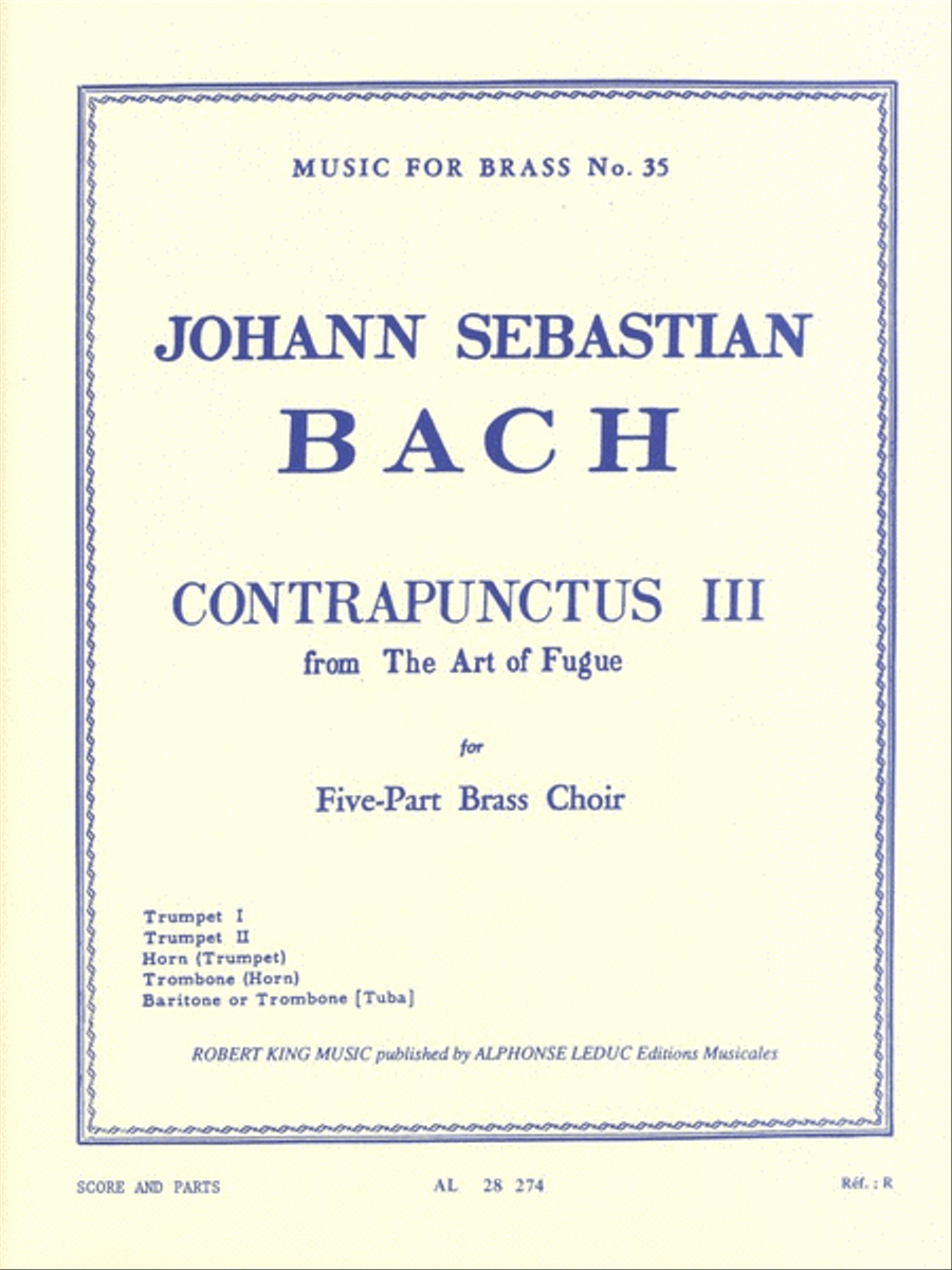 Bach Js King Art Of Fugue Contrapunctus 3 Brass Quintet Mfb035 Sc/pts