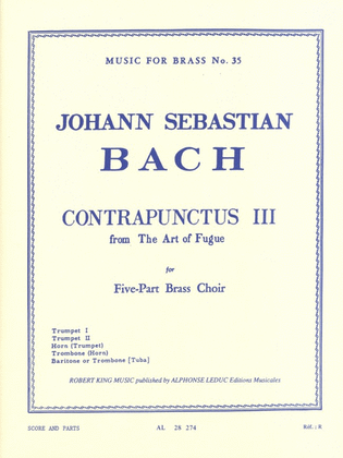 Book cover for Bach Js King Art Of Fugue Contrapunctus 3 Brass Quintet Mfb035 Sc/pts
