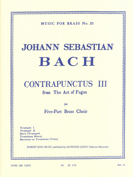 Bach Js King Art Of Fugue Contrapunctus 3 Brass Quintet Mfb035 Sc/pts