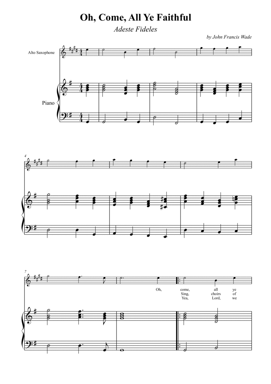 Oh, Come, All Ye Faithful (Adeste Fideles) Alto Saxophone scores gallery preview page 1