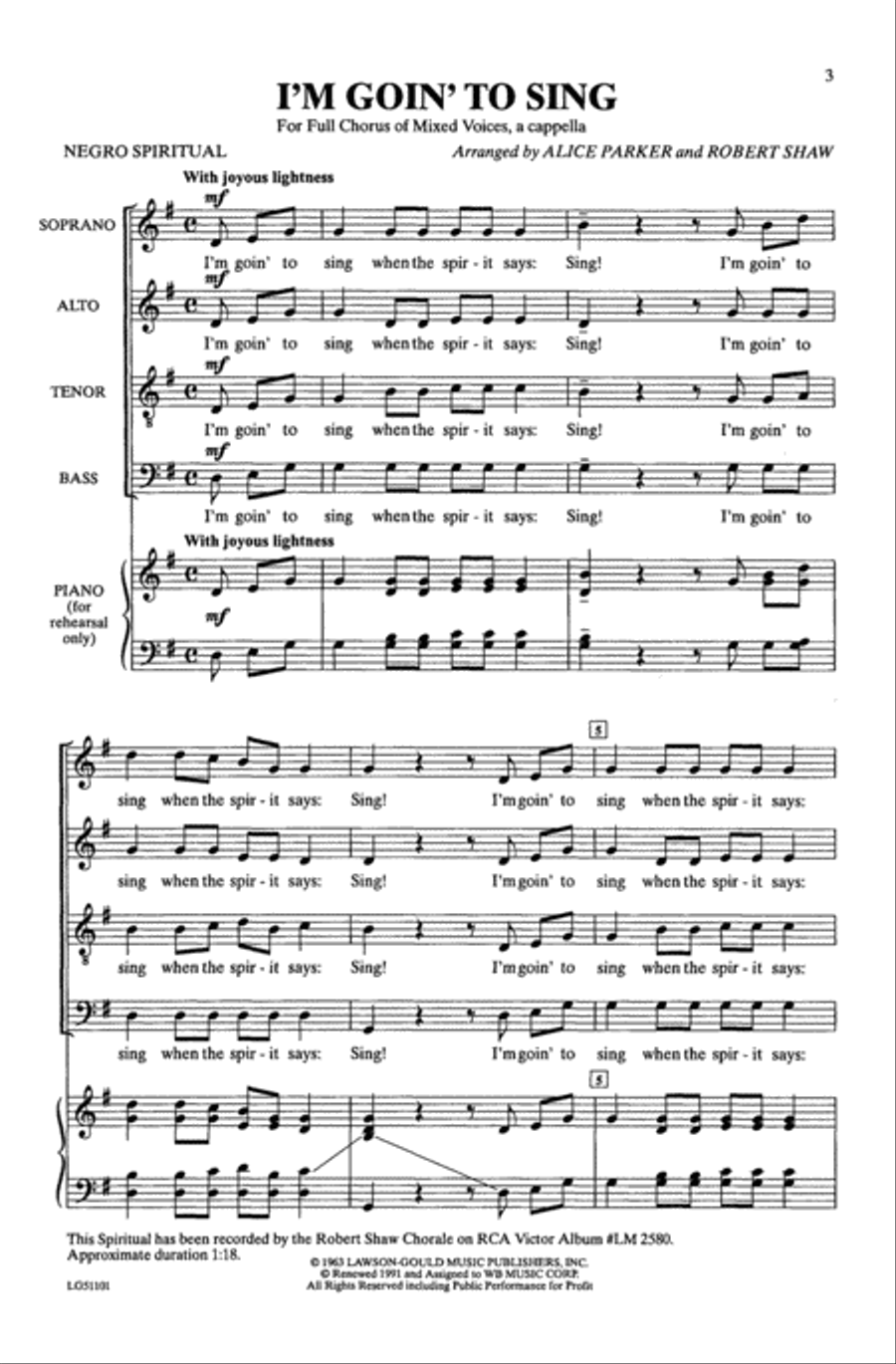 I'm Goin' to Sing 4-Part scores gallery preview page 12