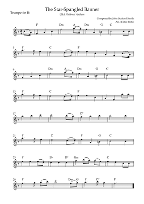 The Star Spangled Banner (USA National Anthem) for Trumpet in Bb Solo with Chords (Eb Major)
