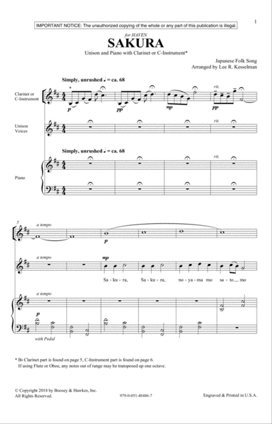 Sakura Unison Choir scores gallery preview page 1