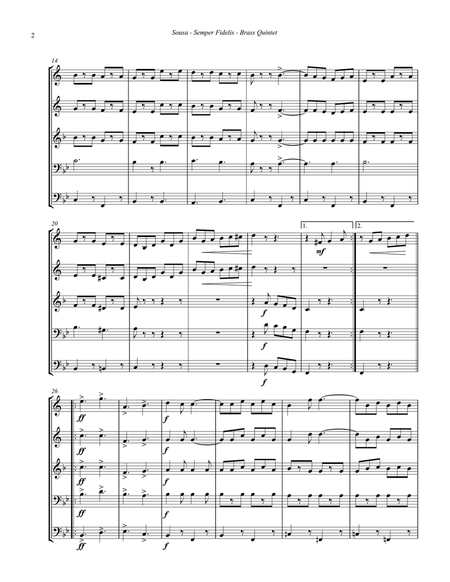 Semper Fidelis March for Brass Quintet Brass Quintet scores gallery preview page 2