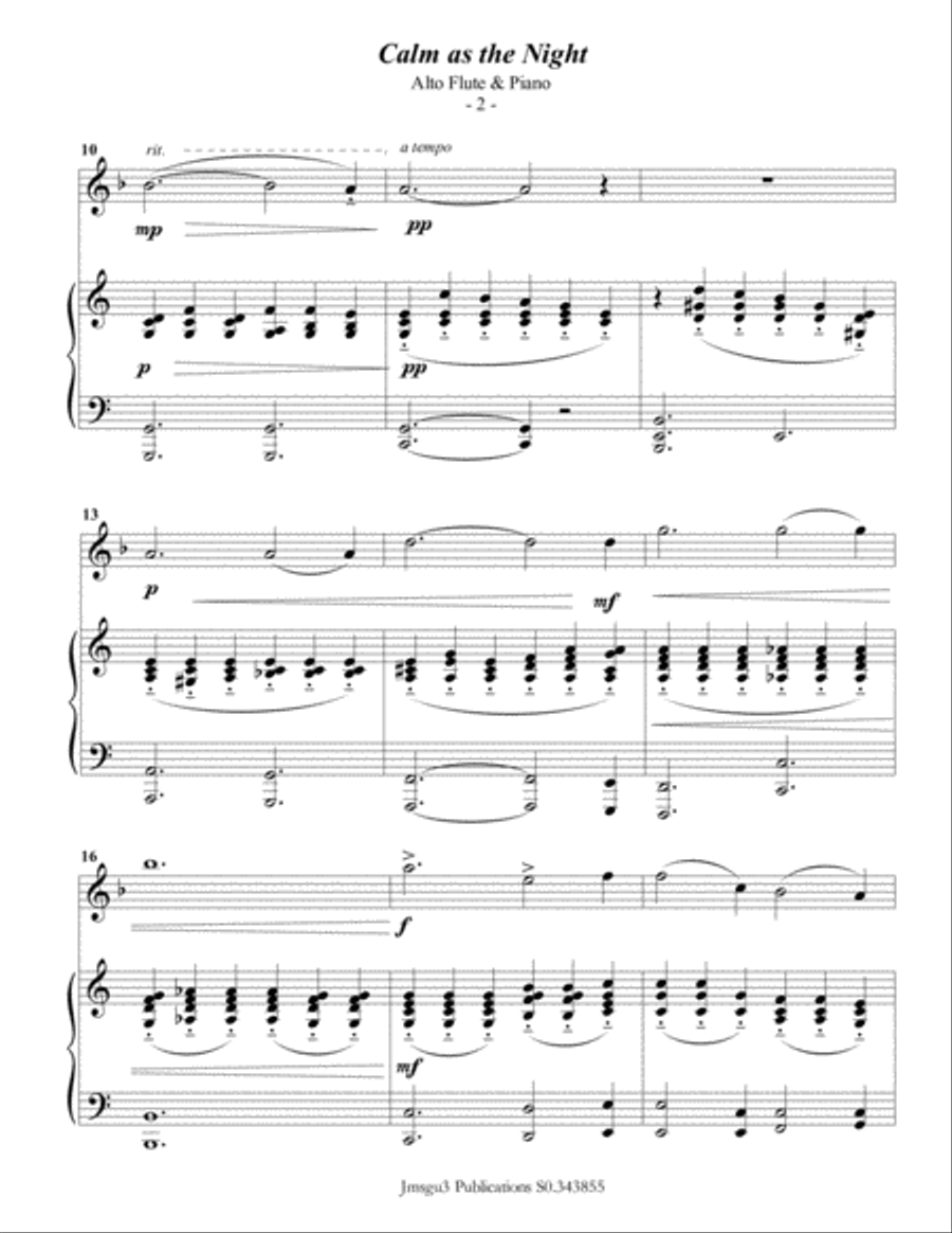 Bohm: Calm as the Night for Alto Flute & Piano Flute Solo scores gallery preview page 2