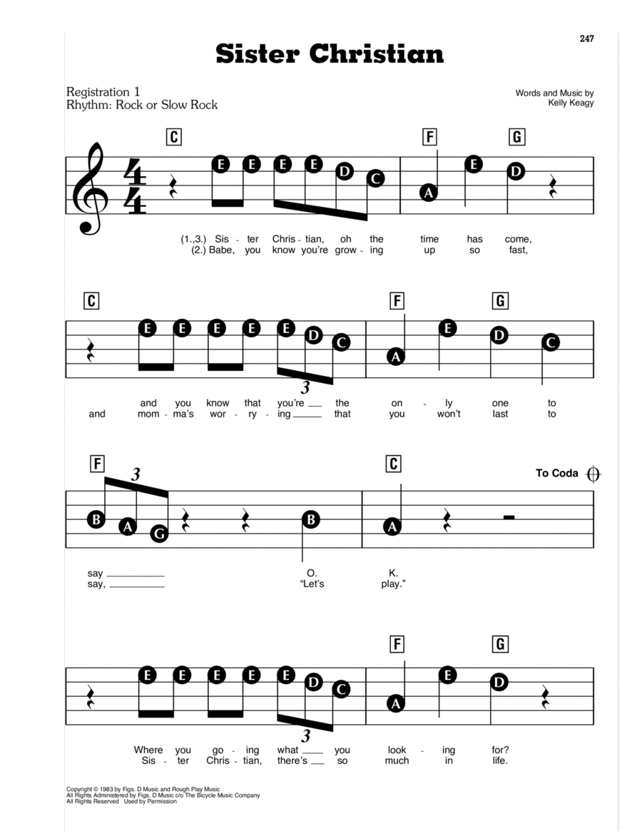 Sister Christian Electronic Keyboard scores gallery preview page 1