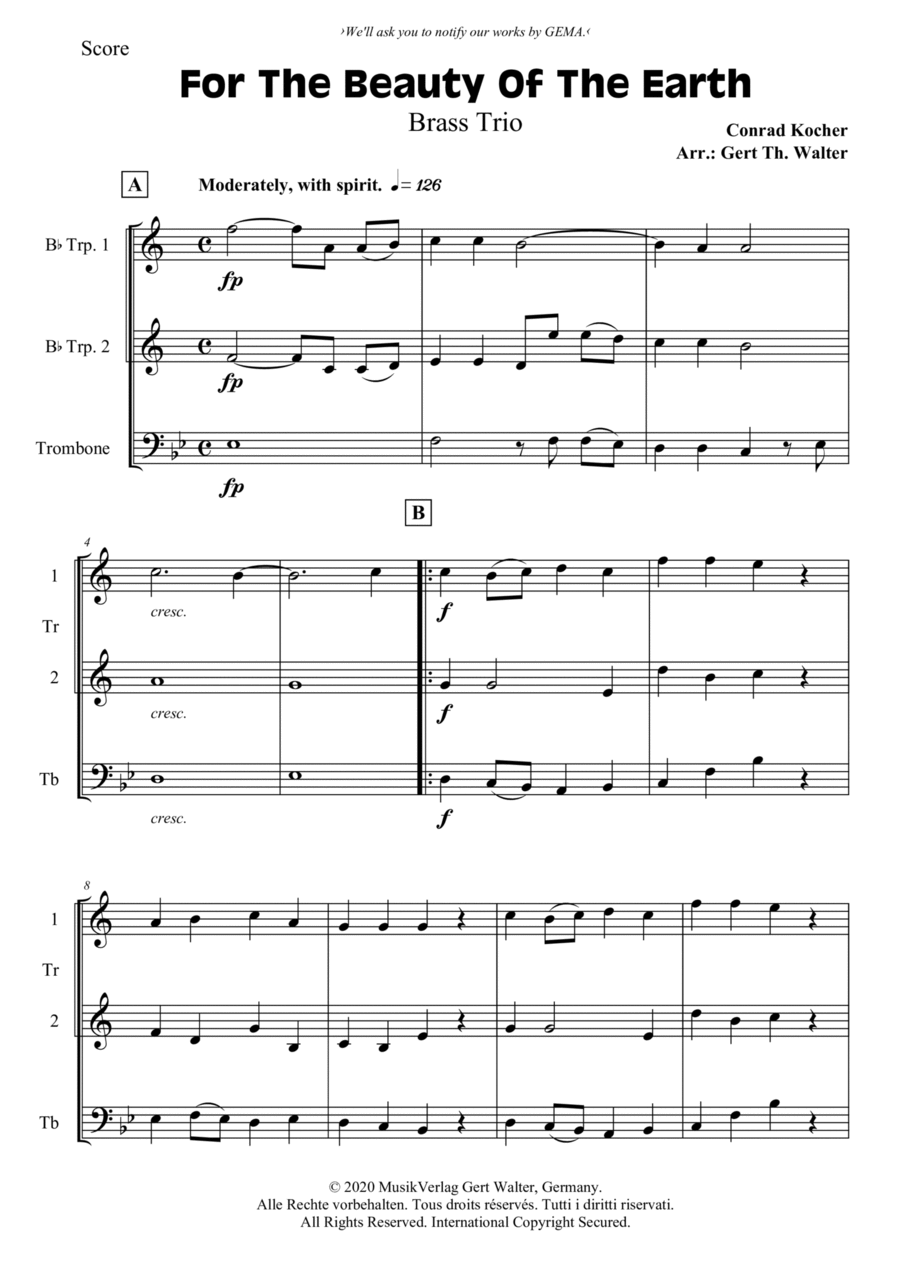 For The Beauty Of The Earth Trombone scores gallery preview page 1