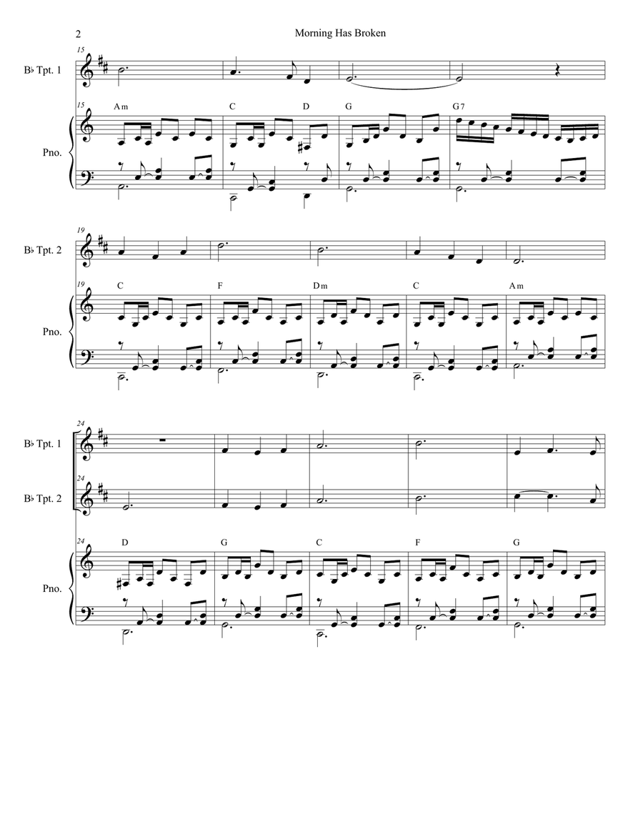 Morning Has Broken Trumpet Duet scores gallery preview page 2