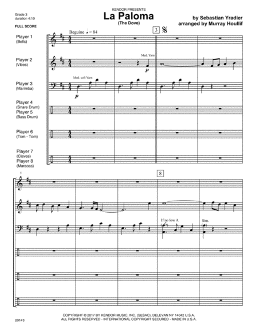 La Paloma (The Dove) La Paloma (The Dove) Percussion Ensemble scores gallery preview page 2