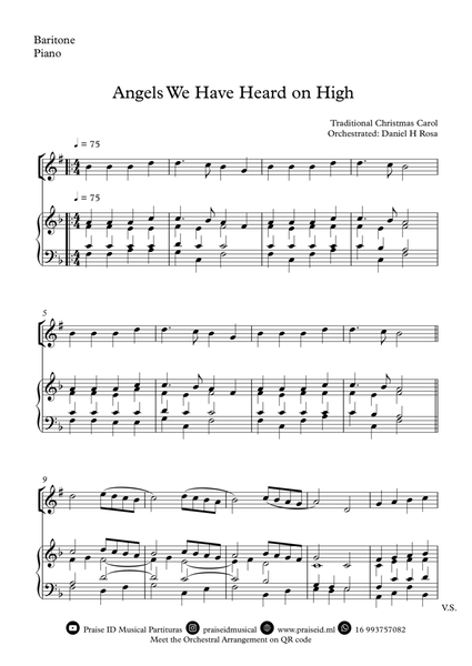 Angels We Have Heard on High - Gloria in excelsi Deo - Easy Baritone and Piano image number null