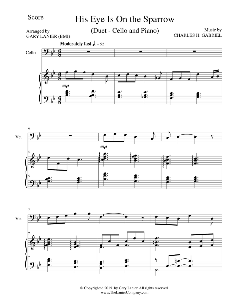 HIS EYE IS ON THE SPARROW (Duet – Cello and Piano/Score and Parts) Piano scores gallery preview page 2
