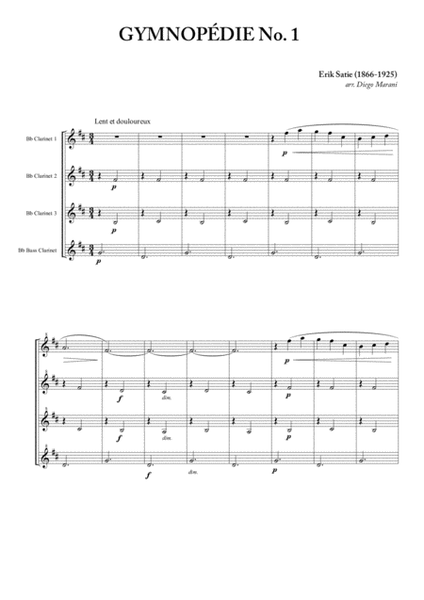 Gymnopédie Nos. 1,2,3 for Clarinet Quartet image number null
