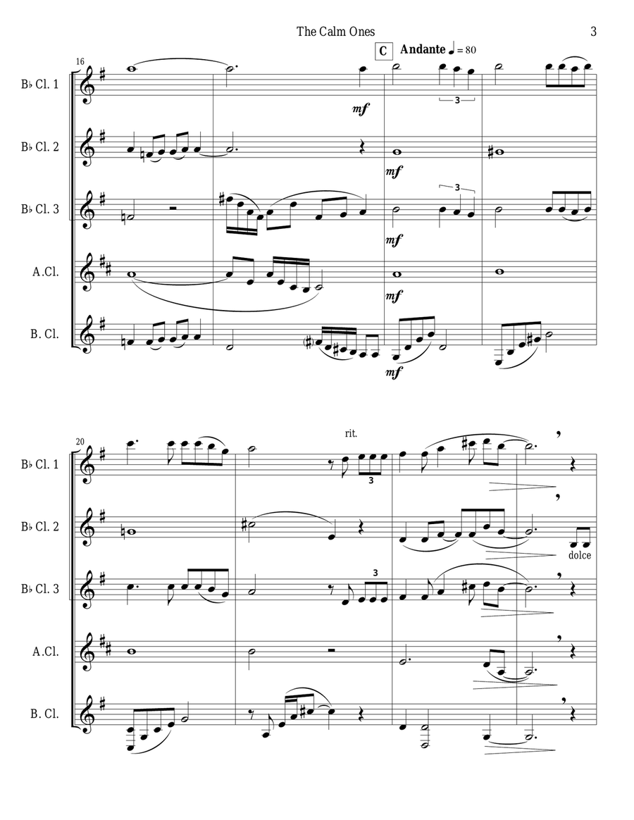 The Calm Ones (in a Noisy World) for Clarinet Choir Clarinet Choir scores gallery preview page 3
