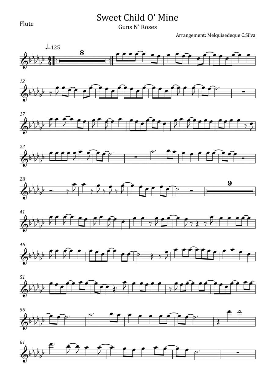 Sweet Child O' Mine Flute Solo scores gallery preview page 1