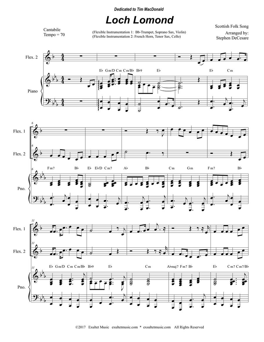 Loch Lomond (Duet for Flexible Instrumentation and Piano) Piano Accompaniment scores gallery preview page 1