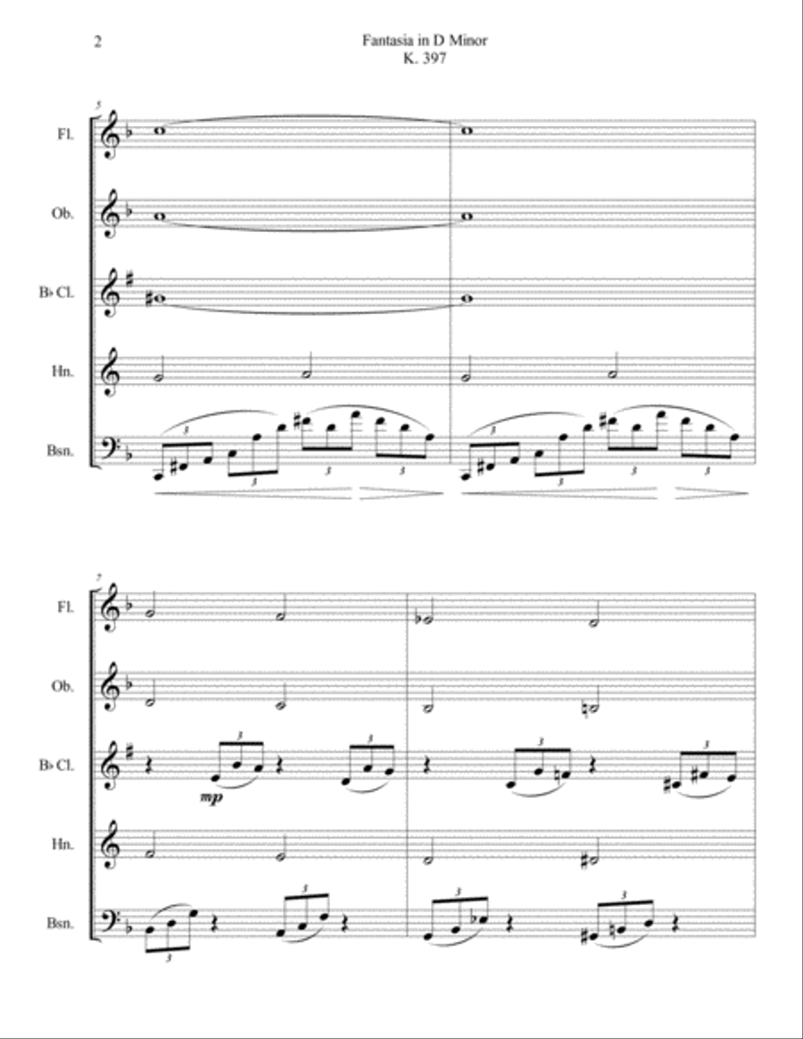 Mozart Fantasia in D Minor K. 397 for Woodwind Quintet Woodwind Quintet scores gallery preview page 4