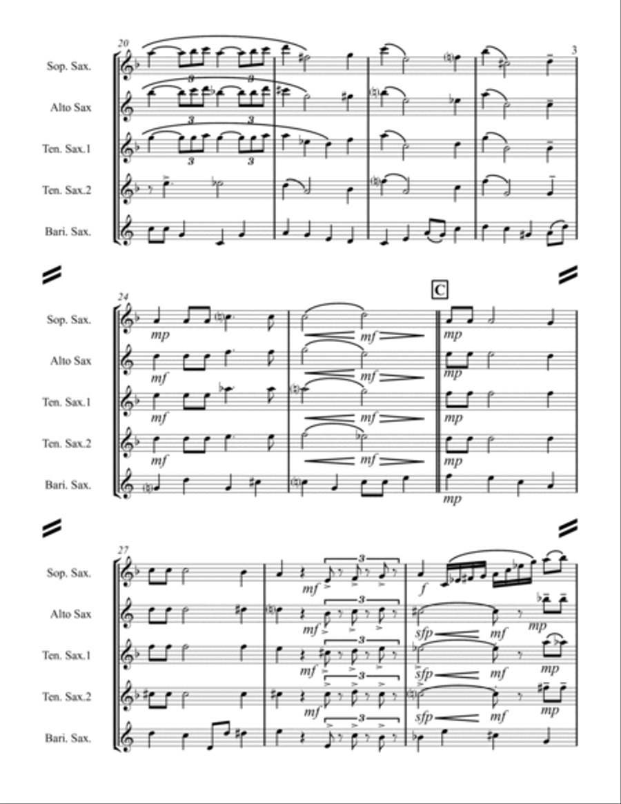 Moonlight Serenade Saxophone Quintet scores gallery preview page 4