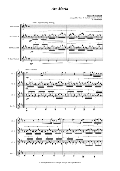 Franz Schubert: Ave Maria, arranged for 3 Bb clarients and bass clarinet