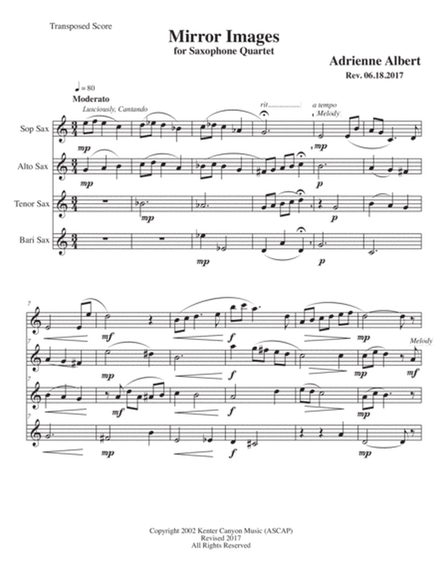 MIRROR IMAGES for Saxophone Quartet image number null