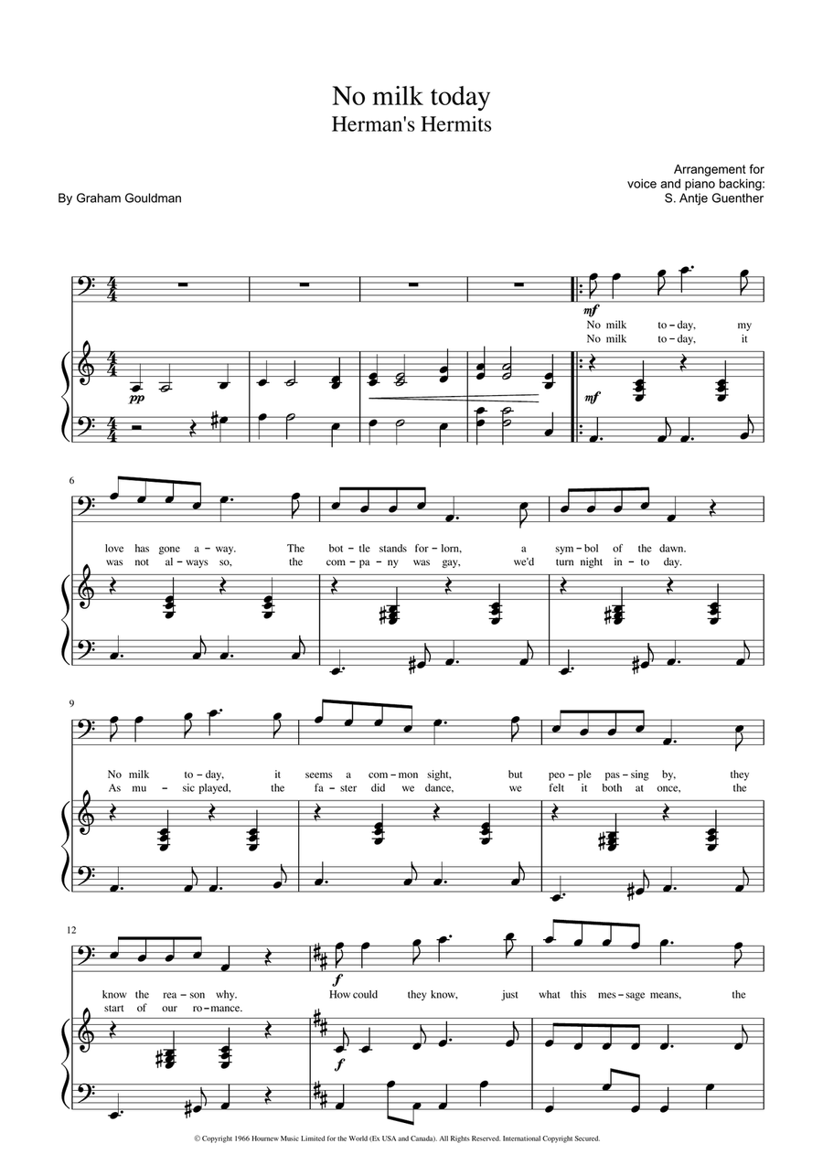 No Milk Today Piano, Vocal scores gallery preview page 1
