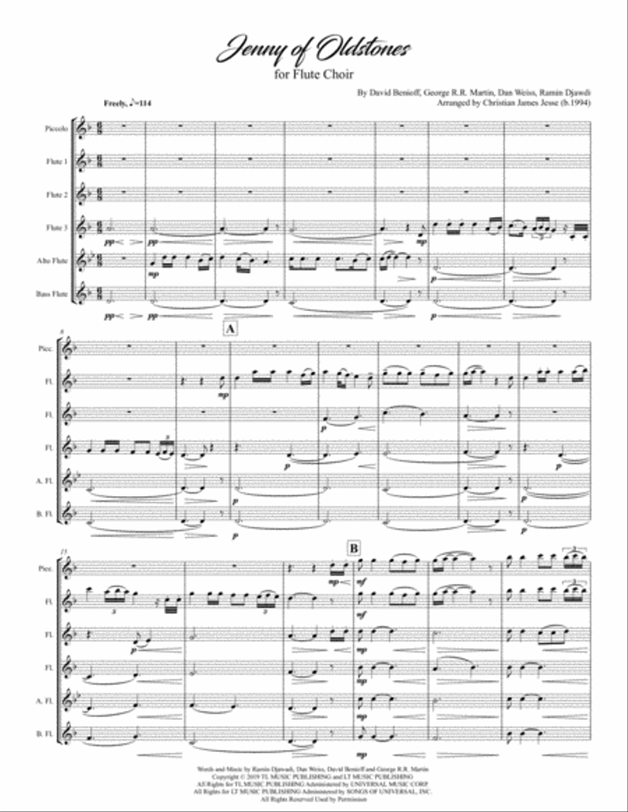 Jenny Of Oldstones Woodwind Ensemble scores gallery preview page 1