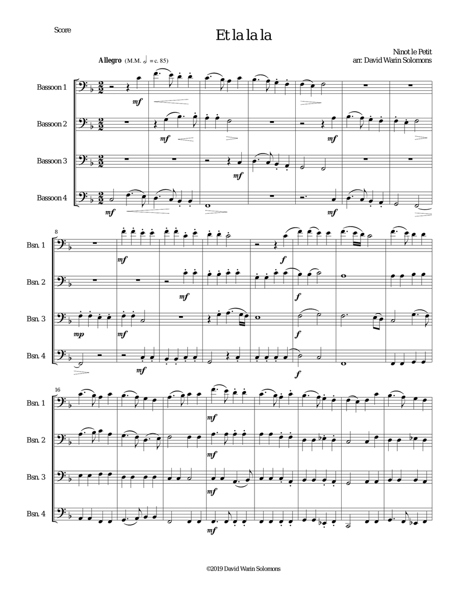 Et la la la for 4 bassoons Bassoon Quartet scores gallery preview page 1
