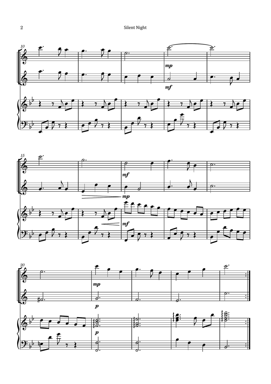 Silent Night Woodwind Duet scores gallery preview page 2