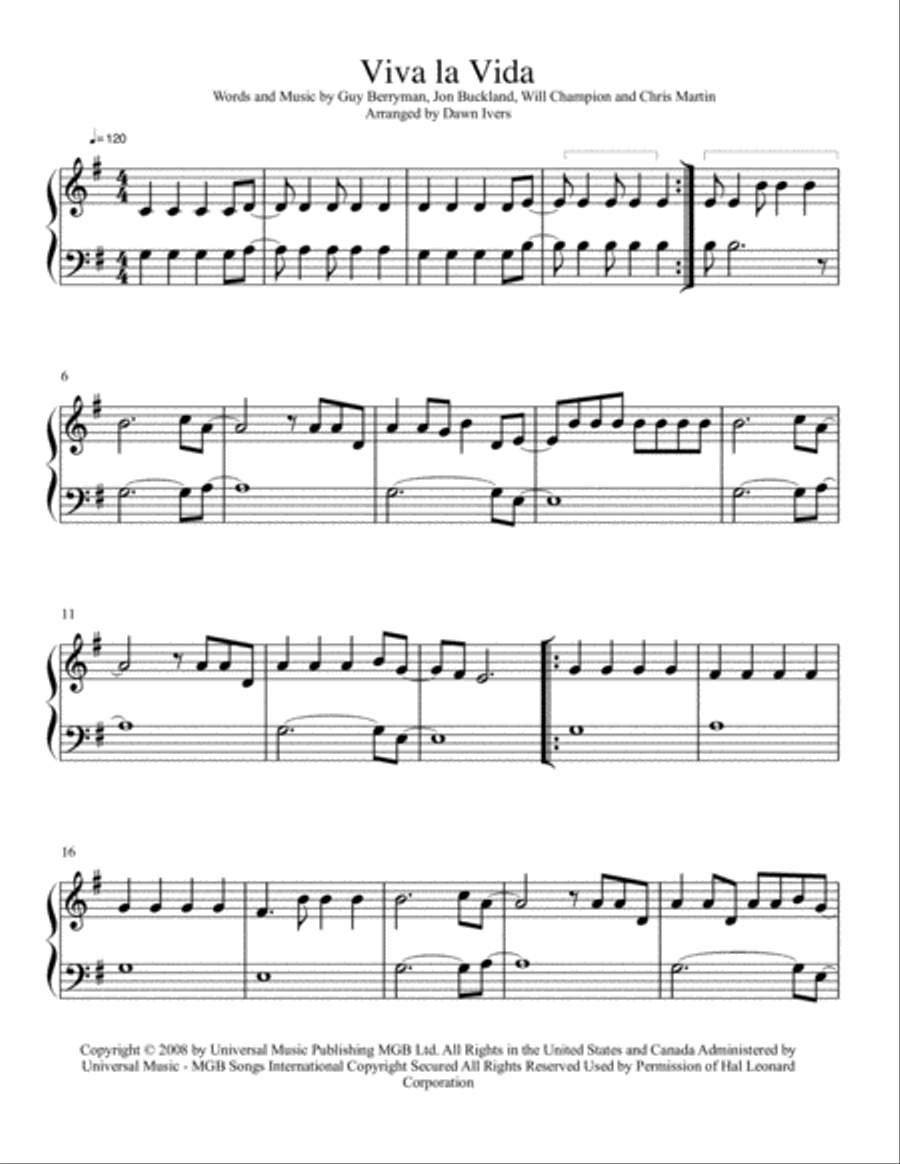 Viva La Vida Easy Piano scores gallery preview page 2
