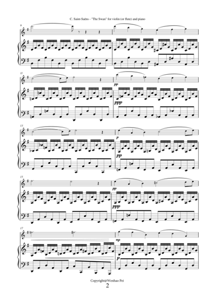 The Swan (NEW EDITION) transcription for violin (or flute) and piano