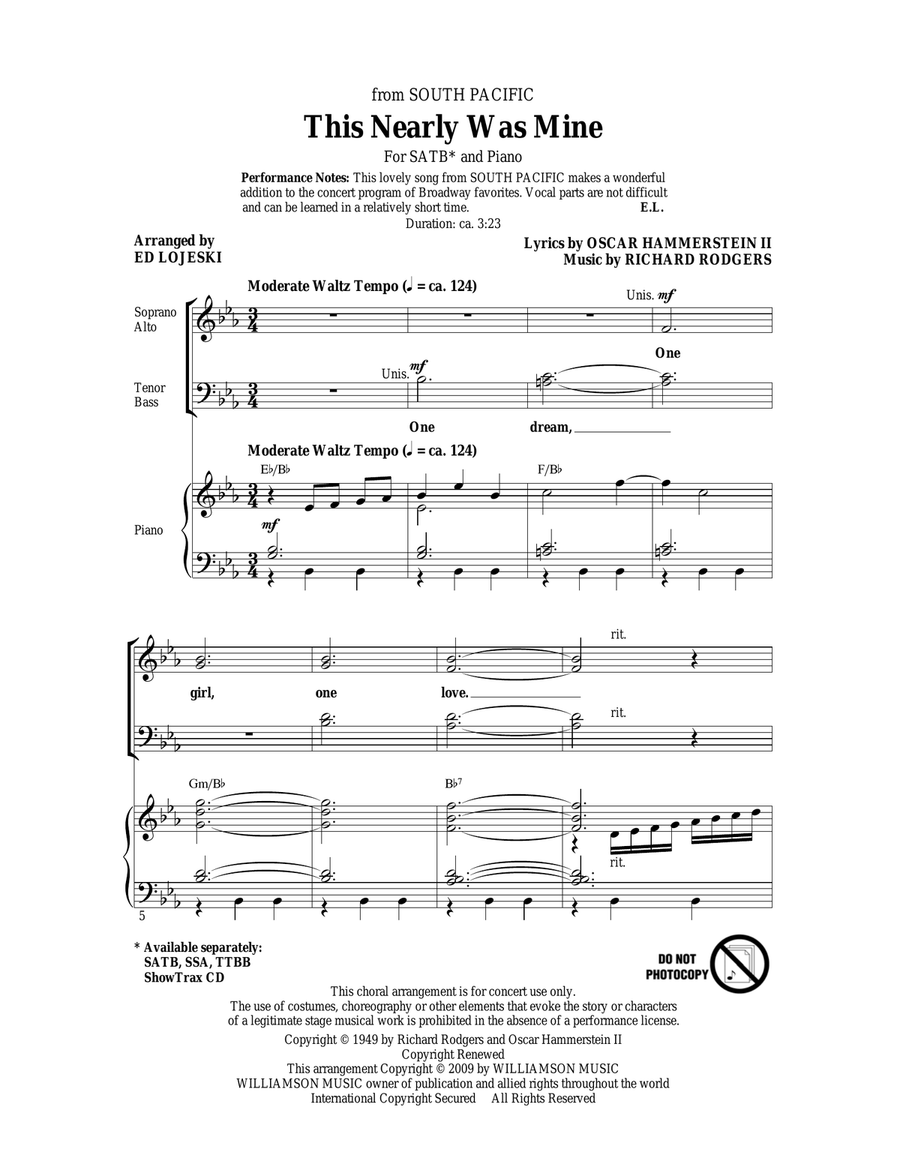 This Nearly Was Mine (from South Pacific) 4-Part scores gallery preview page 1