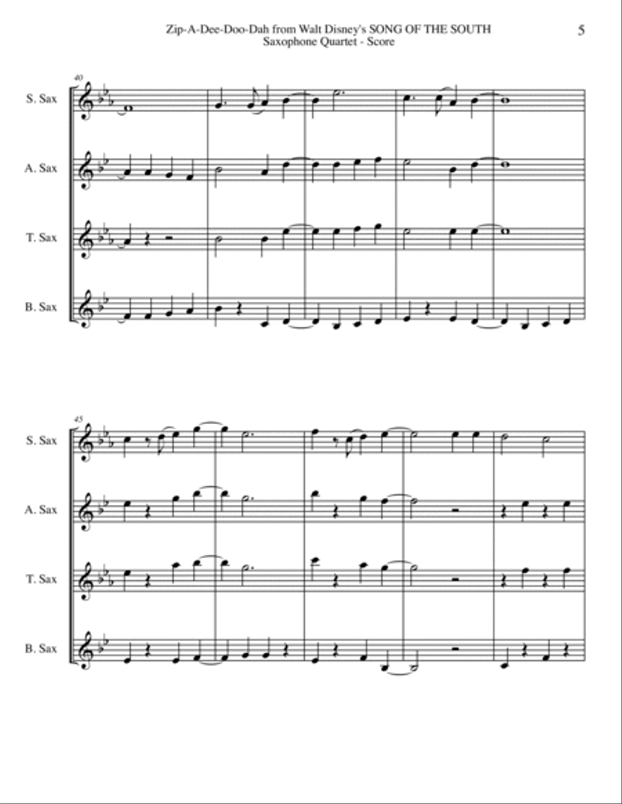 Zip-A-Dee-Doo-Dah Woodwind Quartet scores gallery preview page 5