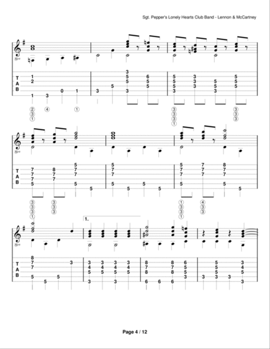 Sgt. Pepper's Lonely Hearts Club Band Guitar Solo scores gallery preview page 4