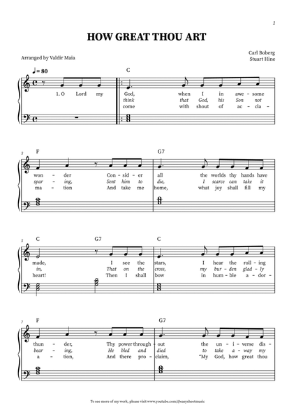 How Great Thou Art - Easy Beginner Piano image number null