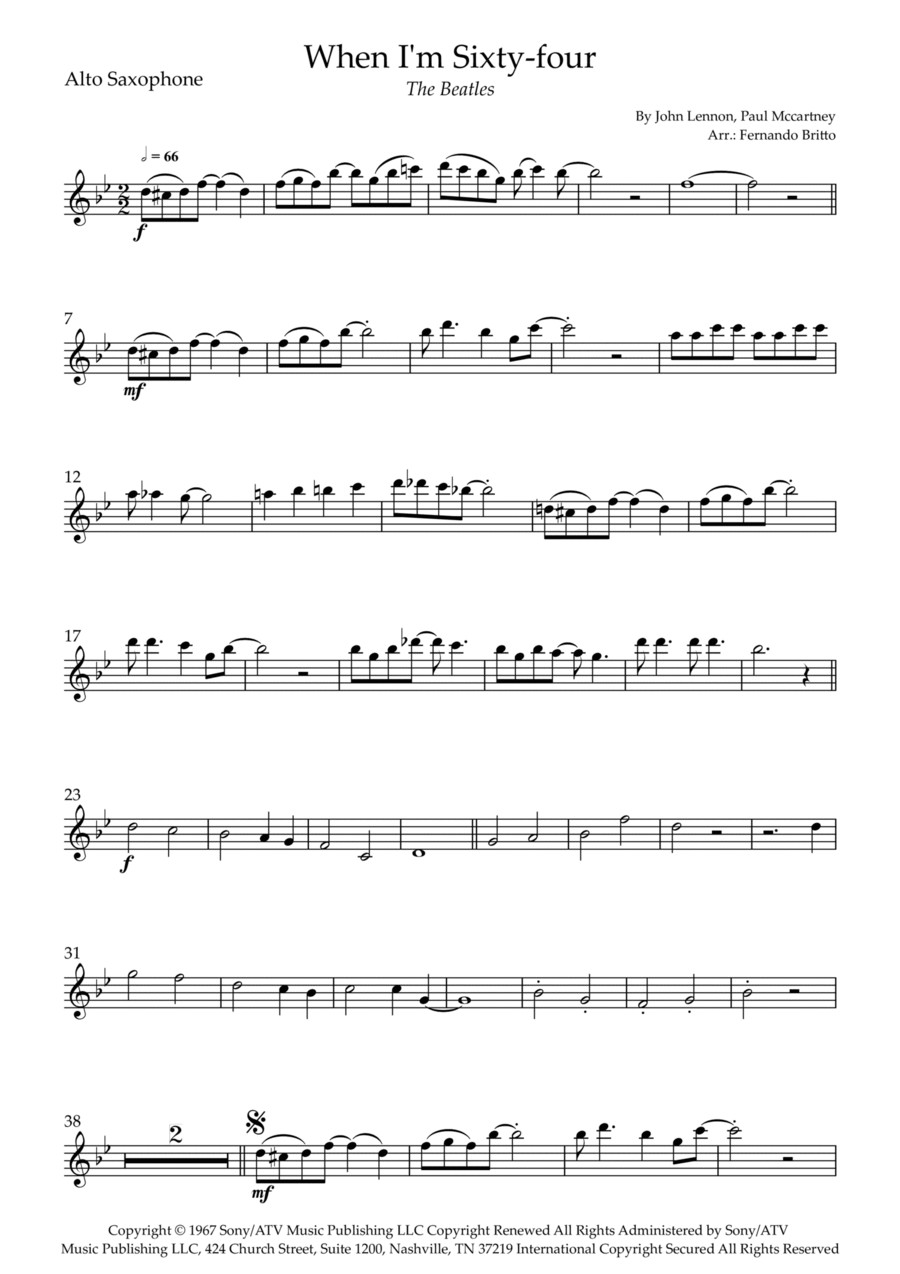 When I'm Sixty-four When I'm Sixty-four Alto Saxophone scores gallery preview page 1