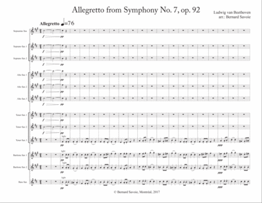 Allegretto from Symphony No. 7, op. 92 Woodwind Ensemble scores gallery preview page 1