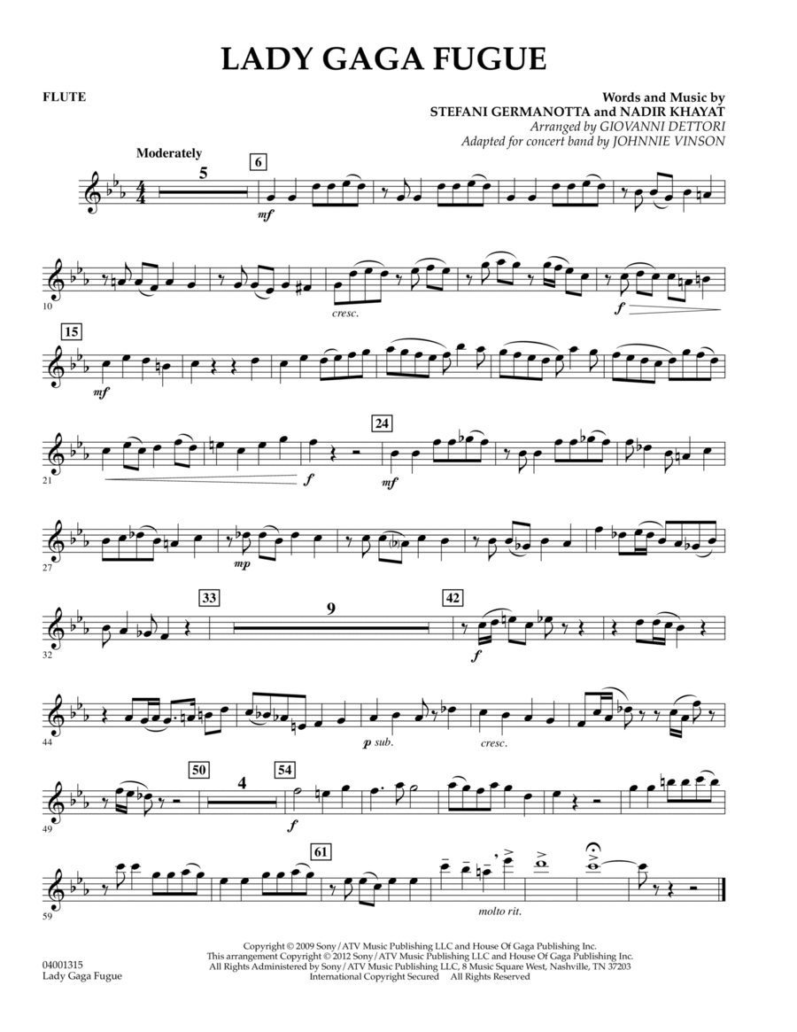 Lady Gaga Fugue - Flute Lady Gaga Fugue - Flute Concert Band scores gallery preview page 1