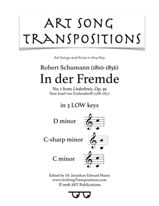 Book cover for SCHUMANN: In der Fremde, Op. 39 no. 1 (in 3 low keys: D, C-sharp, C minor)