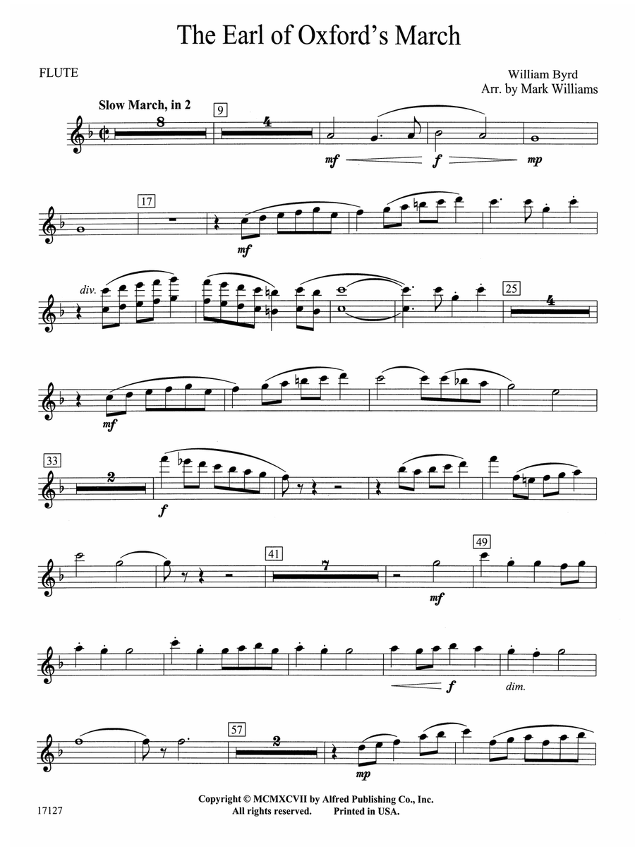 Earl of Oxford's March: Flute