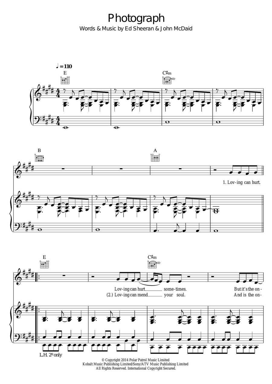 Photograph Piano, Vocal, Guitar scores gallery preview page 1