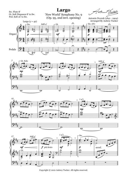 Organ: Largo from 'New World' Symphony No. 9 (Op. 95, 2nd mvt. opening) - Antonin Dvorak image number null