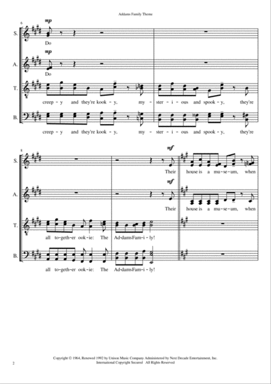Addams Family Theme Addams Family Theme 4-Part scores gallery preview page 2