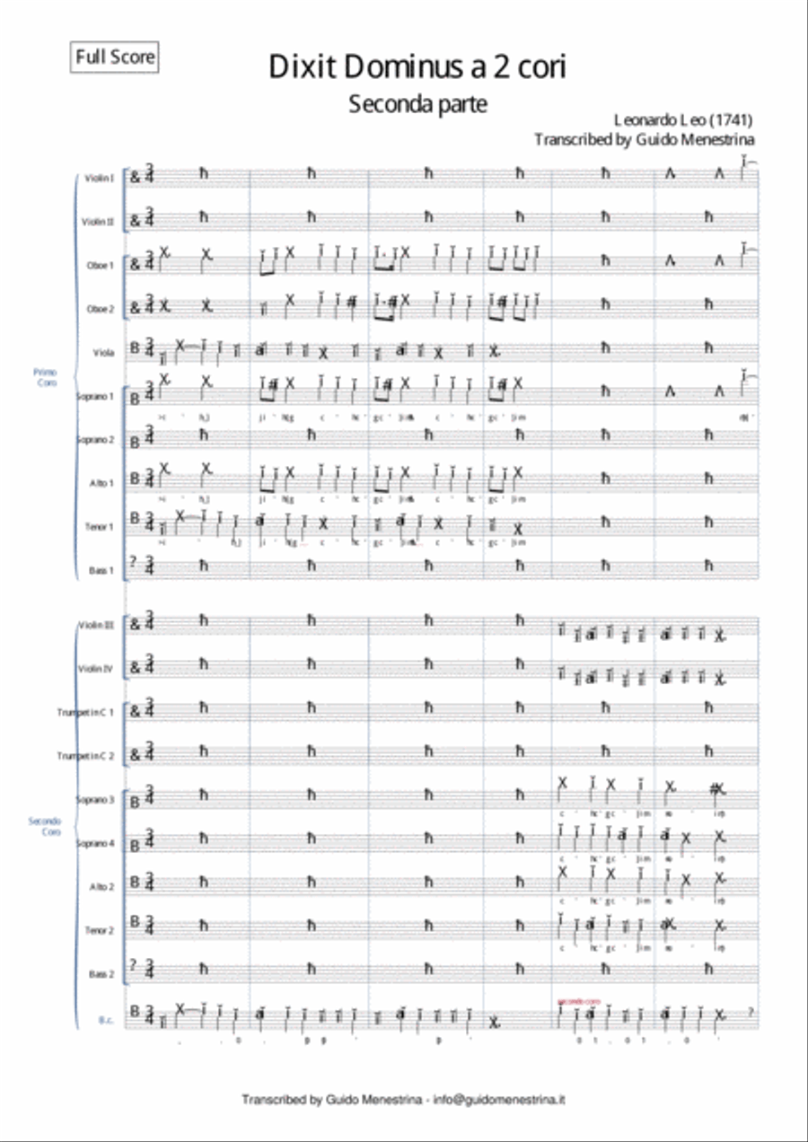 Leonardo Leo - Dixit Dominus a 2 cori, 1741, Secondo movimento 4-Part scores gallery preview page 2