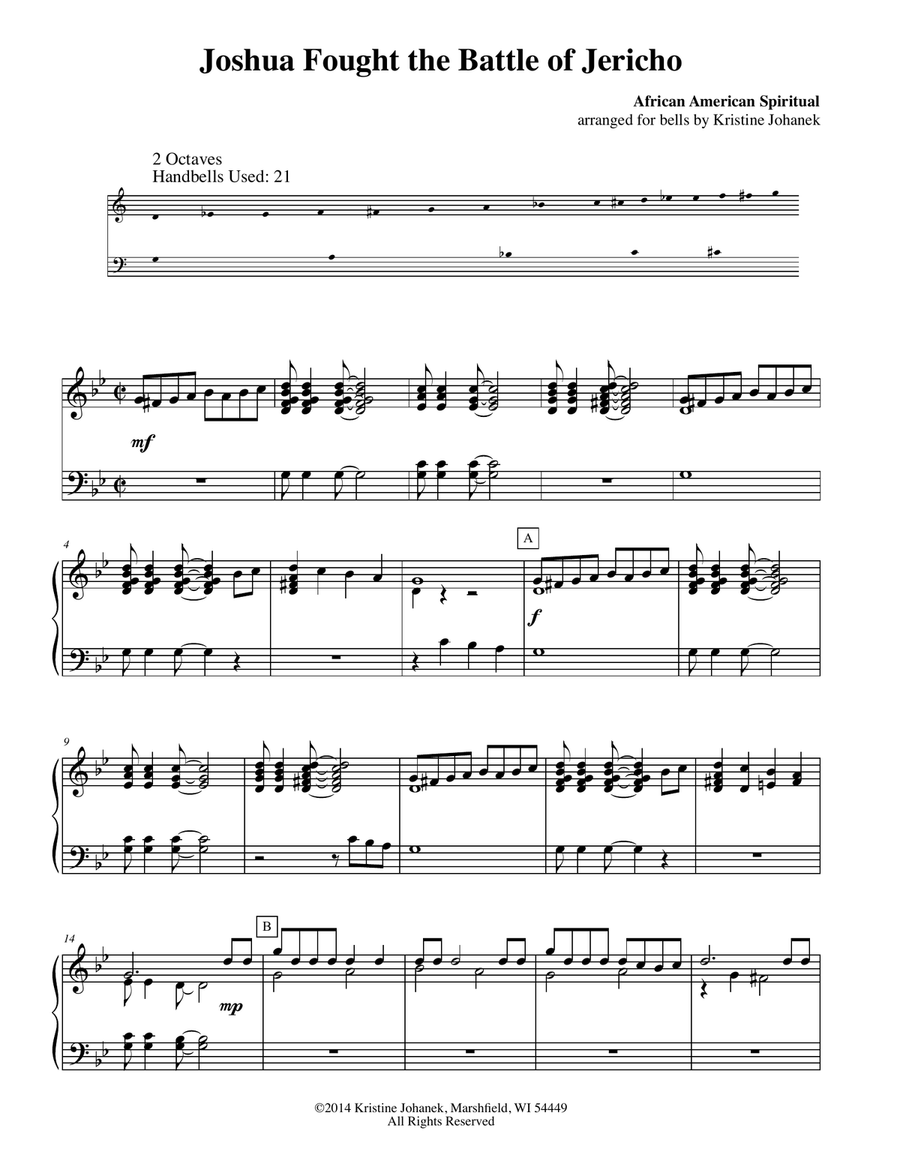 Joshua Fought the Battle of Jericho (2 octave handbells, tone chimes or hand chimes) 2-Octaves scores gallery preview page 1