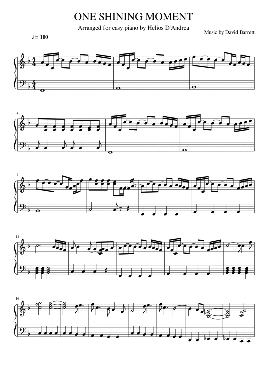 One Shining Moment Easy Piano scores gallery preview page 1