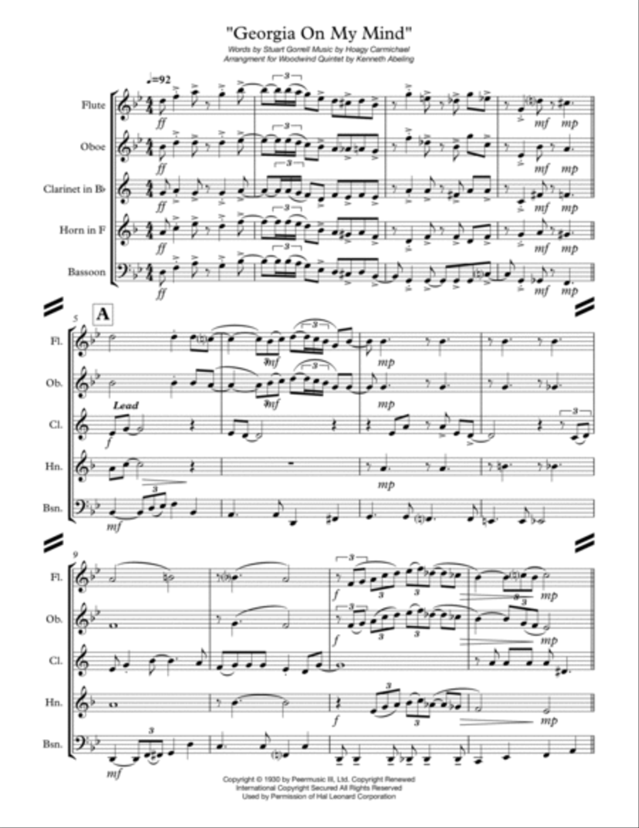 Georgia On My Mind Woodwind Quintet scores gallery preview page 2