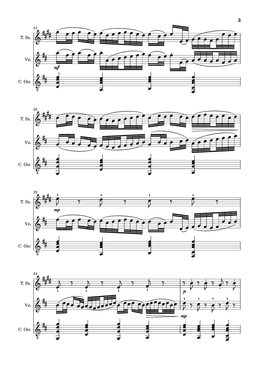 Canon in D Major, P.37; T.337. T. Sax, Violin, and Guitar. Score and Parts. Chamber Music scores gallery preview page 3