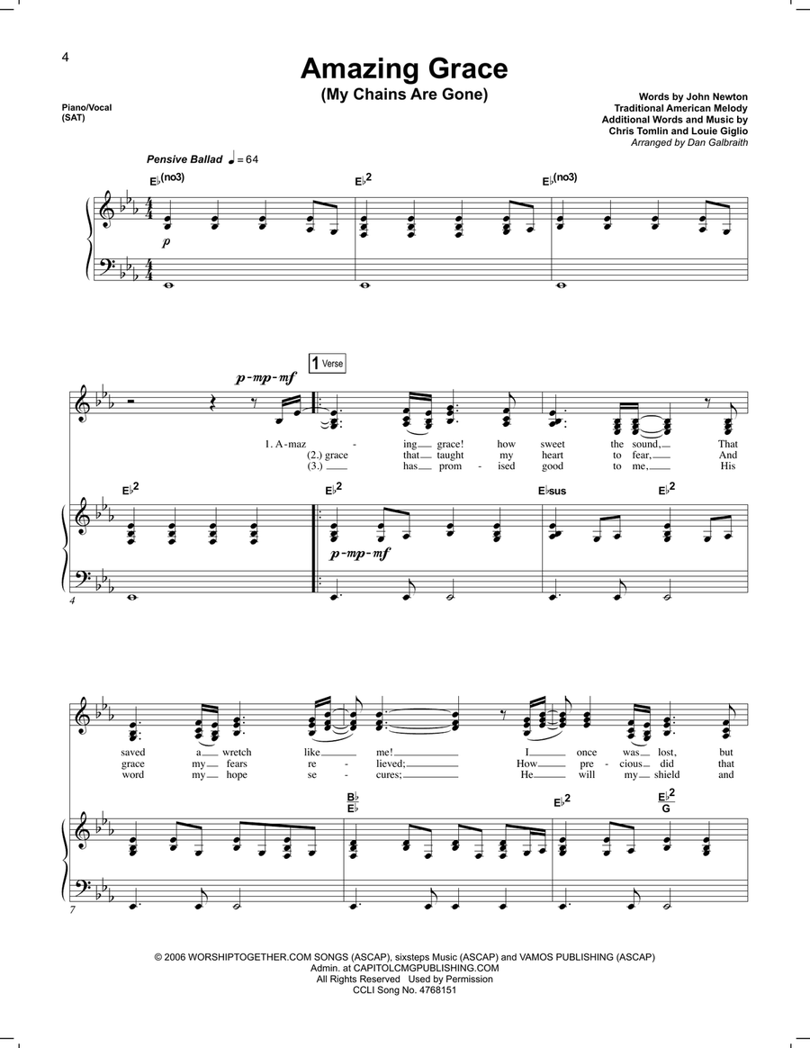 Amazing Grace (My Chains Are Gone) Voice scores gallery preview page 1