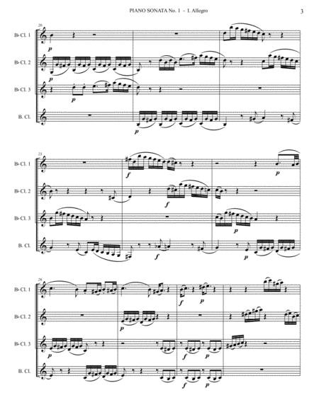 Mozart Piano Sonata No. 1, K. 279 for Clarinet Quartet